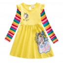 Dívčí šaty, tunika s dlouhým rukávem a proužky - žlutá Unicorn