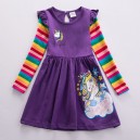 Dívčí šaty, tunika s dlouhým rukávem a proužky - fialová Unicorn