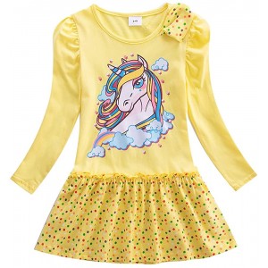 Dívčí šaty, tunika s dlouhým rukávem a puntíky - žlutá Unicorn