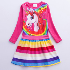 Dětské dívčí šaty, tunika s dlouhým rukávem Unicorn - růžová
