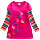 Dětské dívčí šaty, tunika s dlouhým rukávem s 3d motýlky růžová