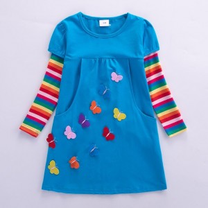 Dětské dívčí šaty, tunika s dlouhým rukávem s 3d motýlky modrá