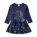 Dětské dívčí šaty, tunika s dlouhým rukávem modrá - jednorožec a hvězdy