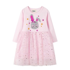 Dívčí šaty, tunika s králíčkem a tylovou sukní růžová