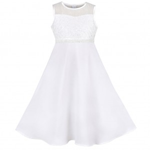 Dětské, dívčí společenské šifónové šaty vyšívané - bílé