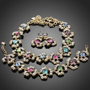 Luxusní set - barevný náhrdelník + náušnice + náramek s krystaly G0263