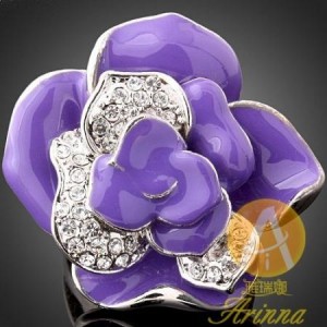 Luxusní prsten, velká růže, Swarovski krystal, fialová J1012