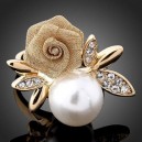 Luxusní prsten, žluté zlato, perla. růže, Swarovski krystal J0341