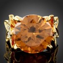 Luxusní prsten, žluté zlato, bílý, hnědý Swarovski krystal J1621