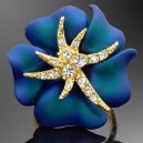 Luxusní prsten velká květina Starfish modrá Swarovski krystal J1598