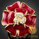 Luxusní prsten, velká růže, Swarovski krystal, červená J0975