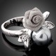 Luxusní prsten, bílé zlato, perla, růže, Swarovski krystal J0268