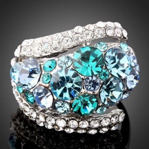 Luxusní prsten bílé zlato, tyrkys Swarovski krystal J0075